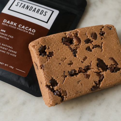 Close-up of the unwrapped Dark Cacao bar